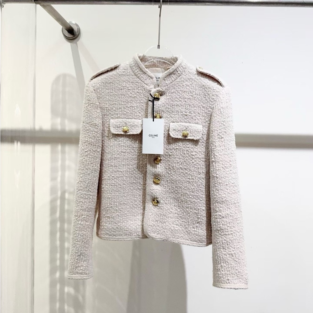 Authentic Celine Beige Textured Blazer with Gold Buttons
